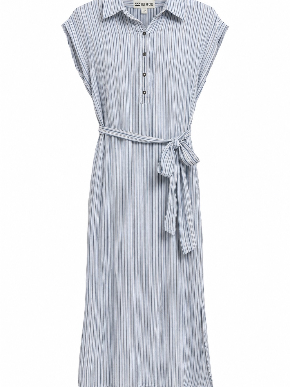 Billabong Lovely Ways Striped Maxi Shirt Dress Blue White L/12 NWT